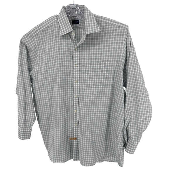 Proper Cloth Shirt 17.5-35 Mens Gray white Checkered Button Down Long Modern - Picture 1 of 9